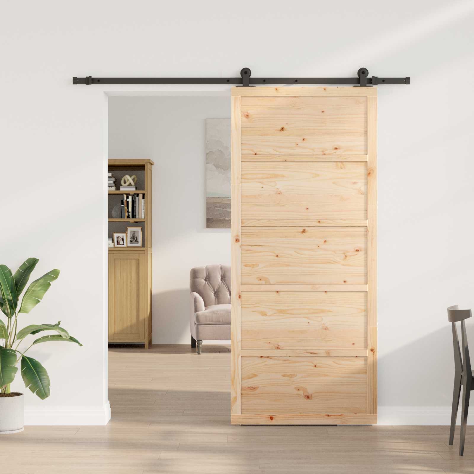Schiebetür 100 x 208 cm Massives Kiefernholz Natur