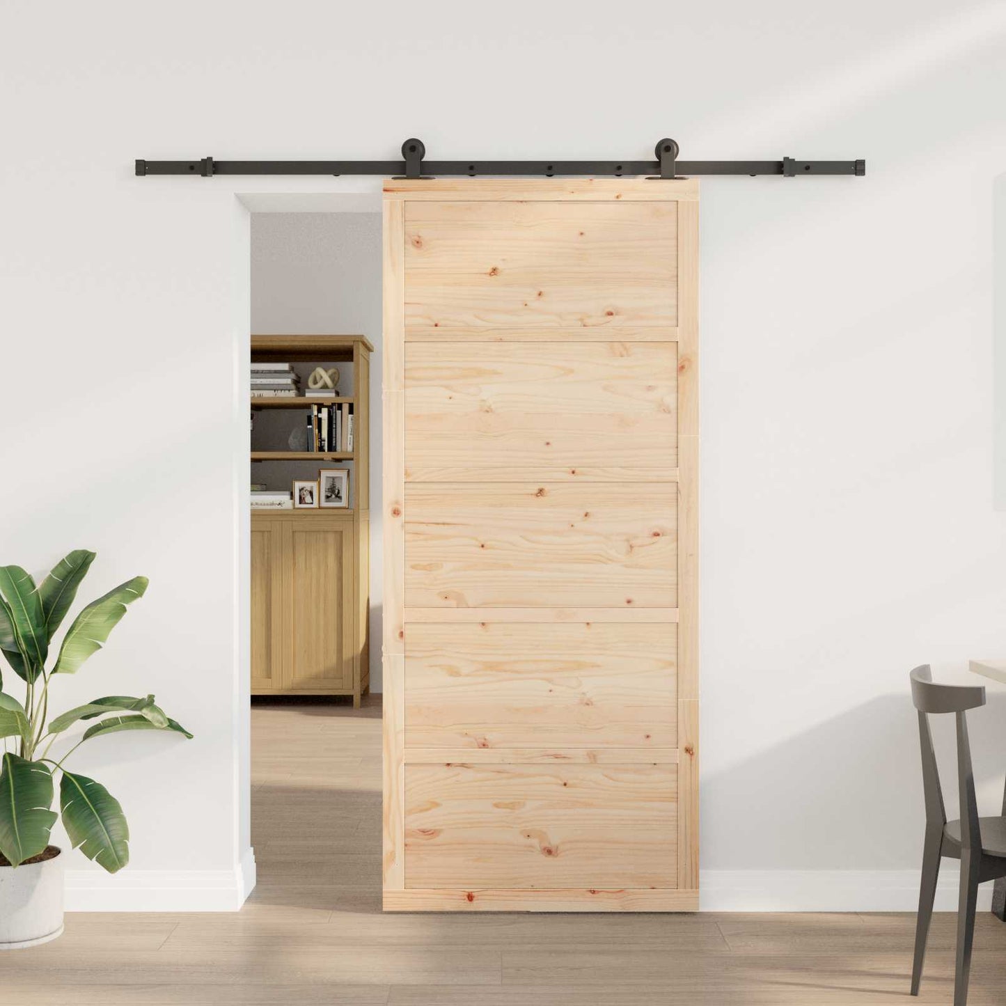 Schiebetür 100 x 208 cm Massives Kiefernholz Natur