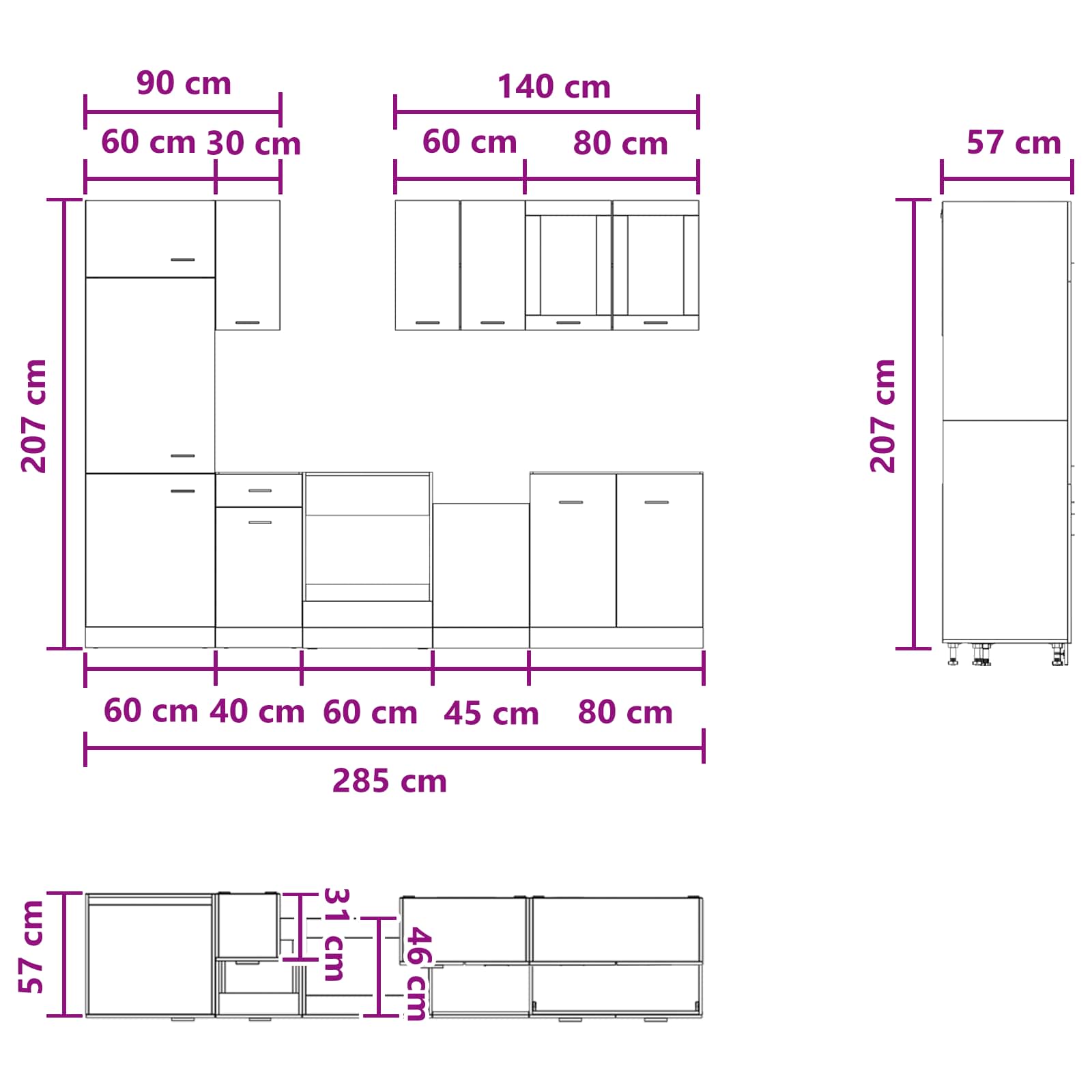 Kücheneinheit Lyon 8 pcs Altholz Holzwerkstoff