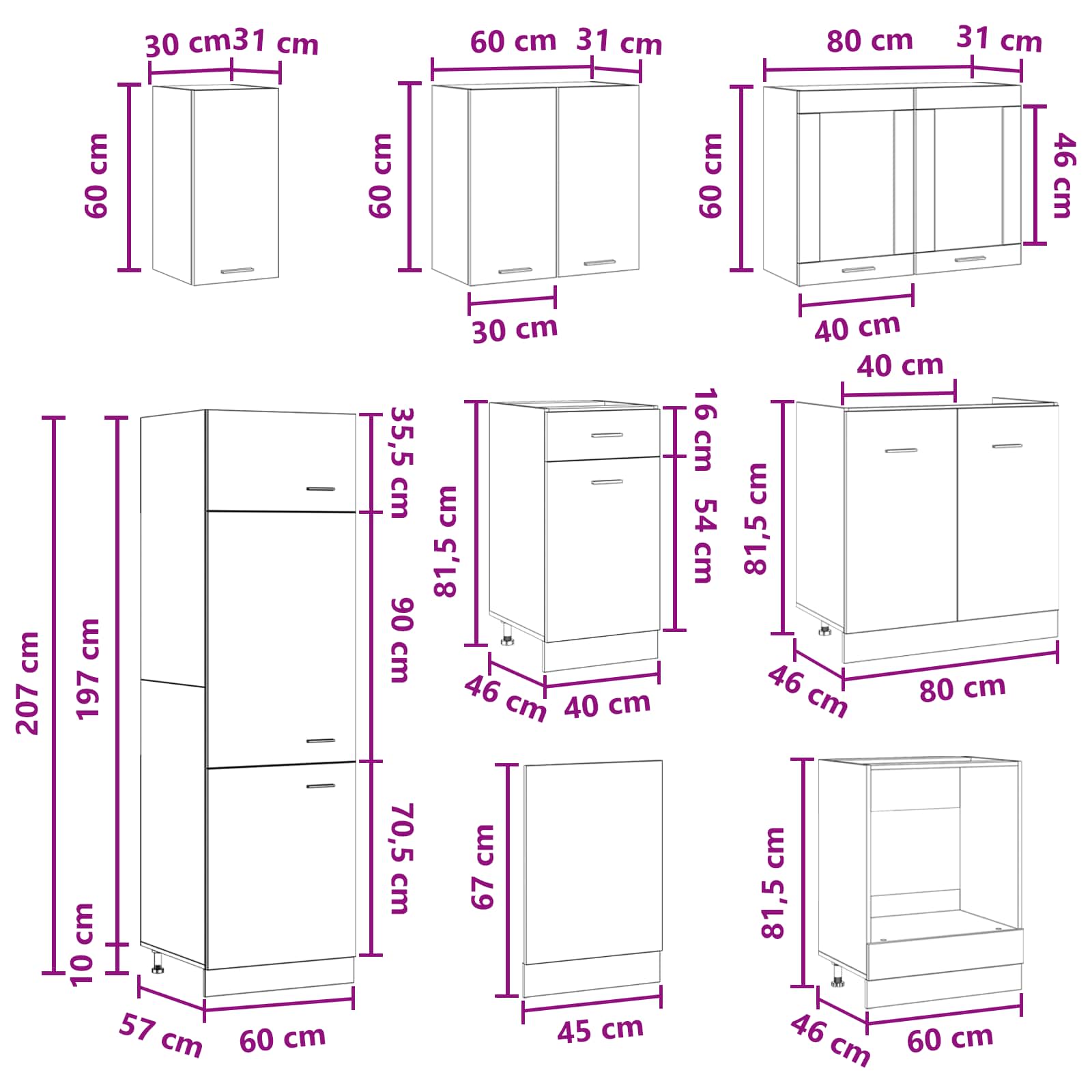 Kücheneinheit Lyon 8 pcs Altholz Holzwerkstoff
