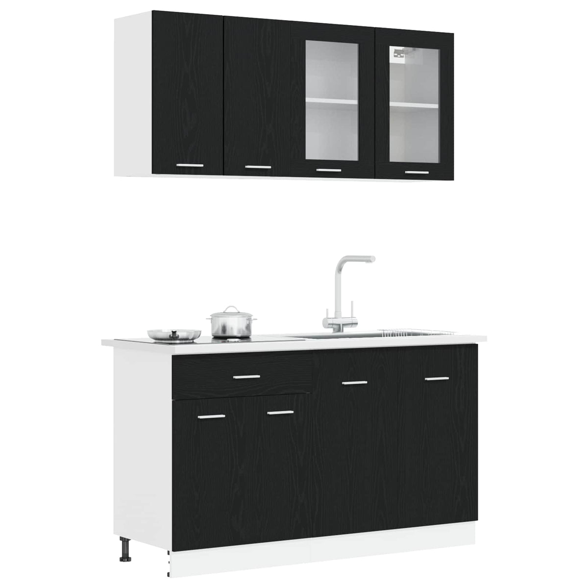 Kücheneinheit LYON 4 stk. Schwarz Eichen-Optik Holzwerkstoff