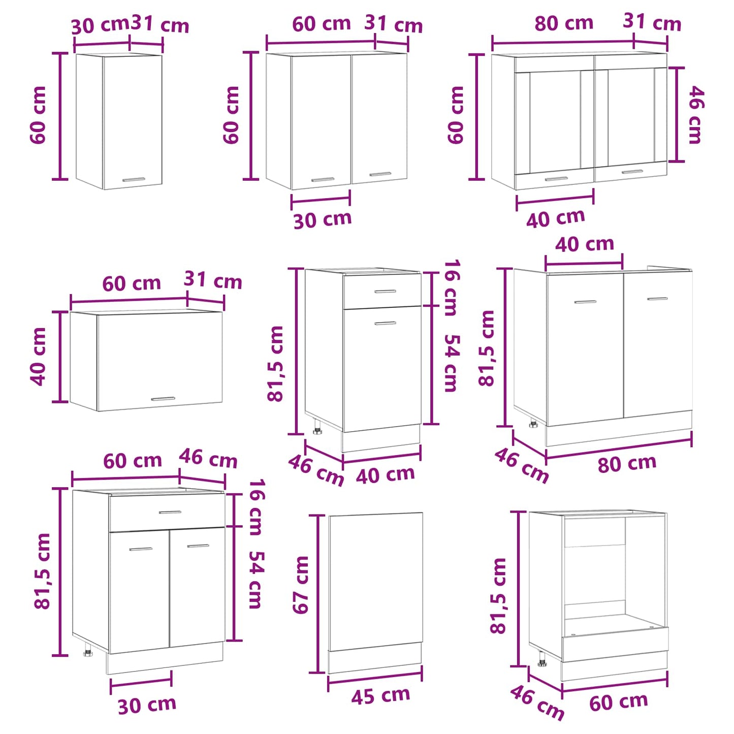 Kücheneinheit Lyon 8 pcs Holzwerkstoff