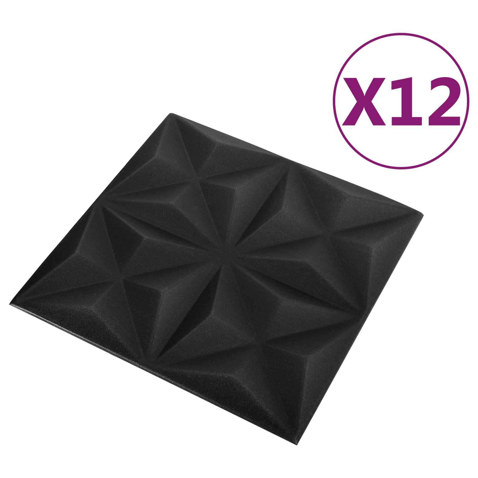 Wandpaneele 12 stk. 50 x 50 cm Origami Schwarz XPS Schaum