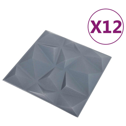 Wandpaneele 12 stk. 50 x 50 cm Diamant Grau XPS Schaum