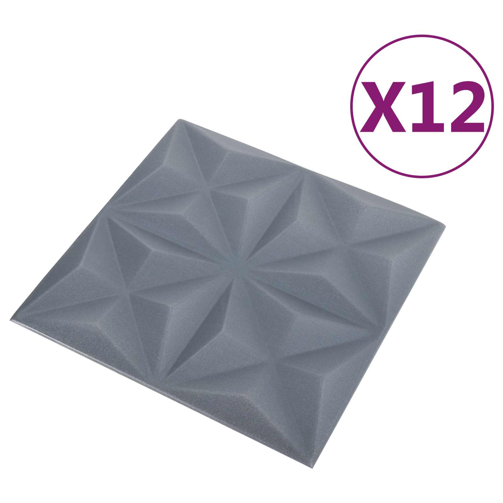 Wandpaneele 12 stk. 50 x 50 cm Origami Grau XPS Schaum