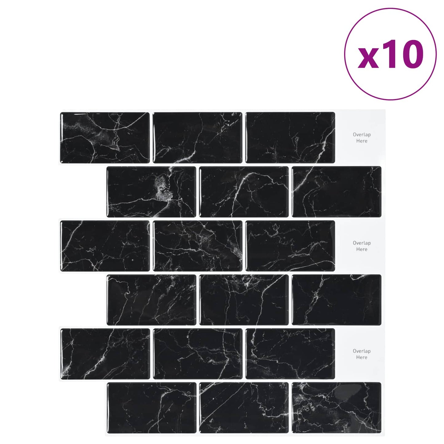 U-Bahn-Fliese 10 Stk. Schwarz Marmor 30 x 30 cm
