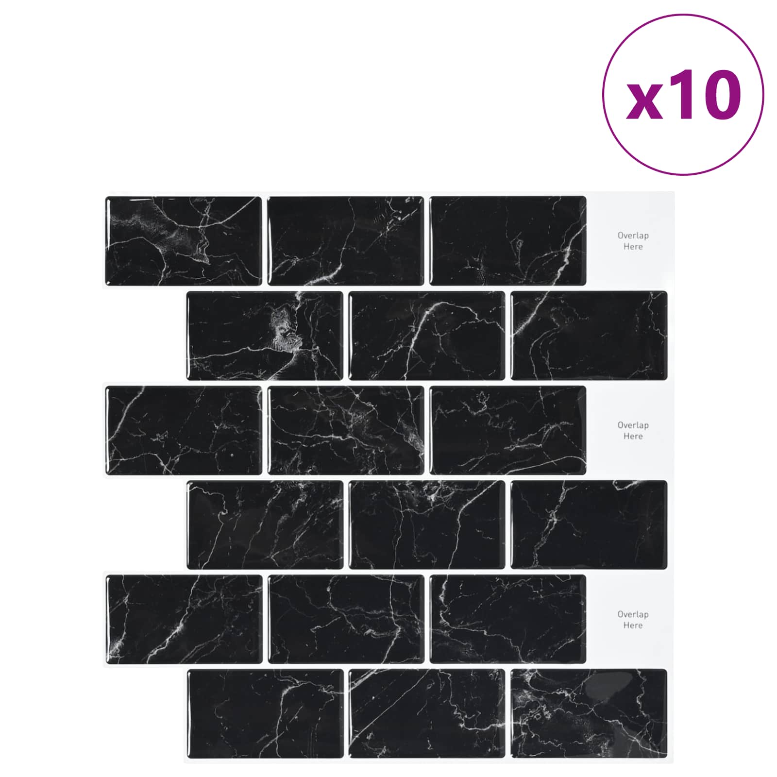 U-Bahn-Fliese 10 Stk. Schwarz Marmor 30 x 30 cm