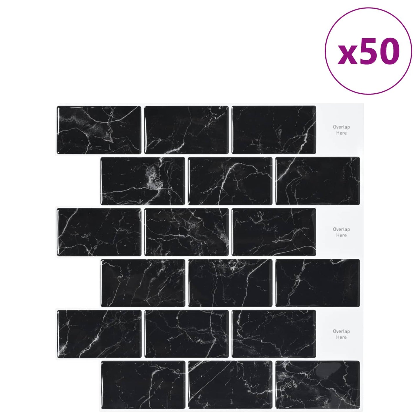 U-Bahn-Fliese 50 Stk. Schwarz Marmor 30 x 30 cm