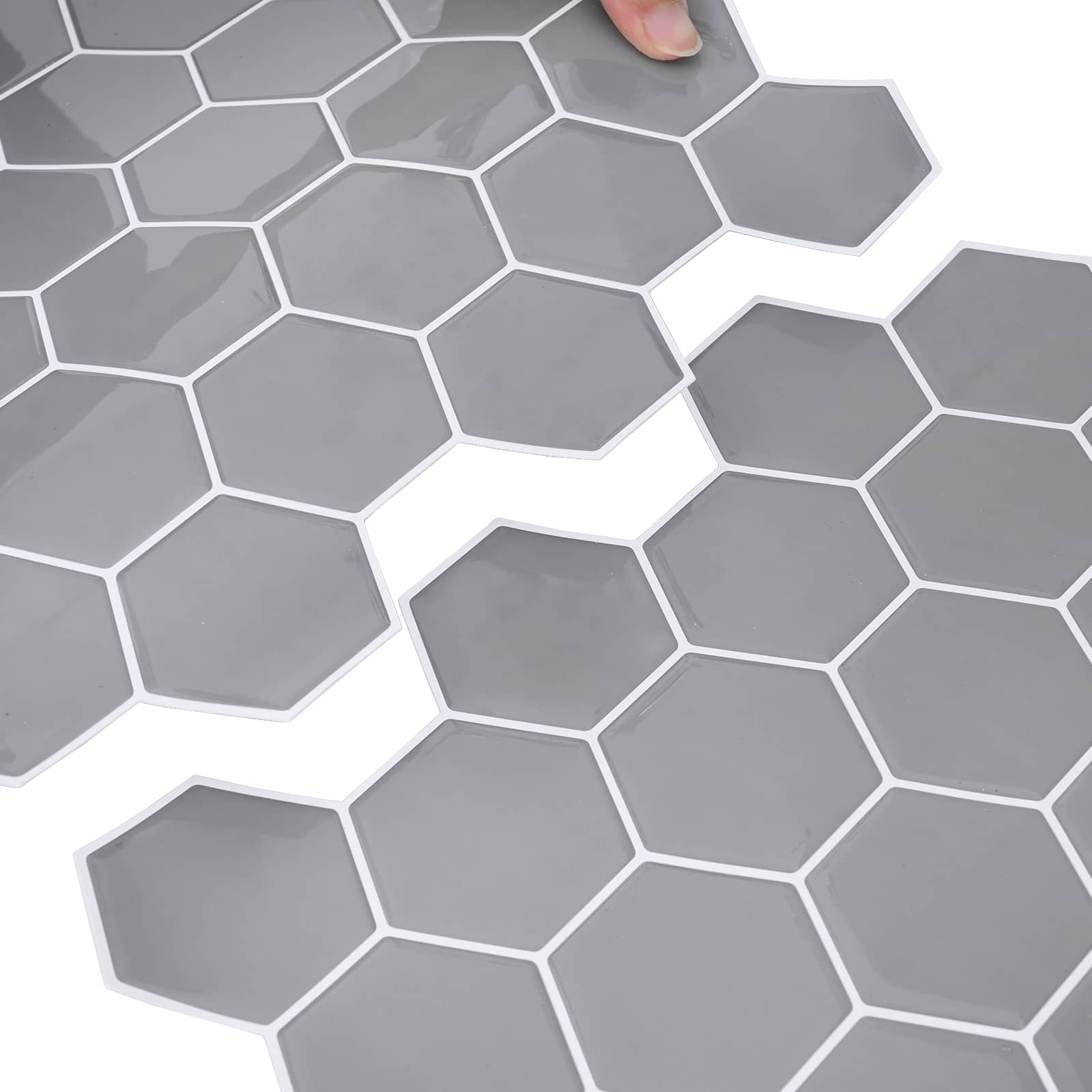 Sechseckige Fliese 20 Stk. Grau 30 x 30 cm Polyurethan und PET