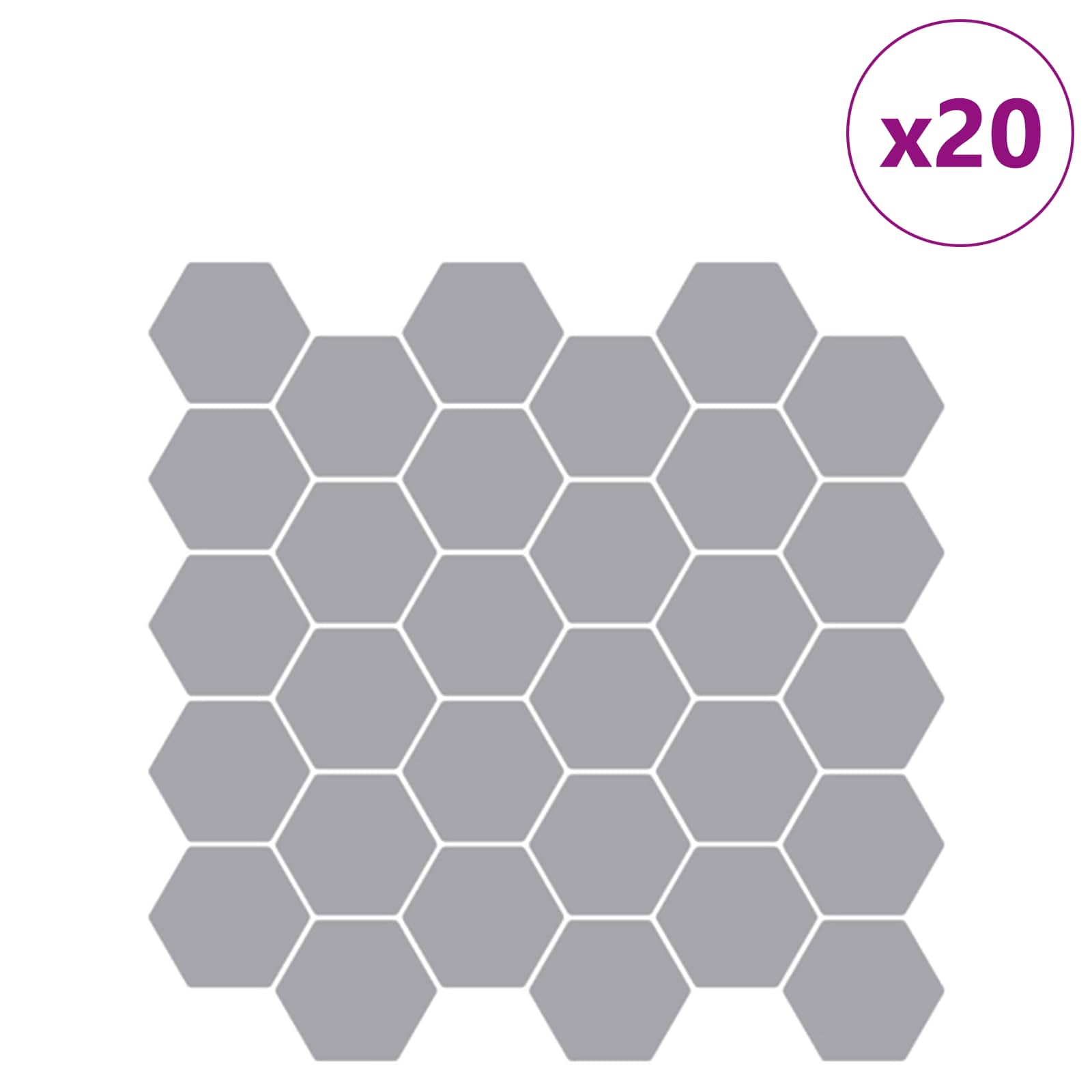 Sechseckige Fliese 20 Stk. Grau 30 x 30 cm Polyurethan und PET