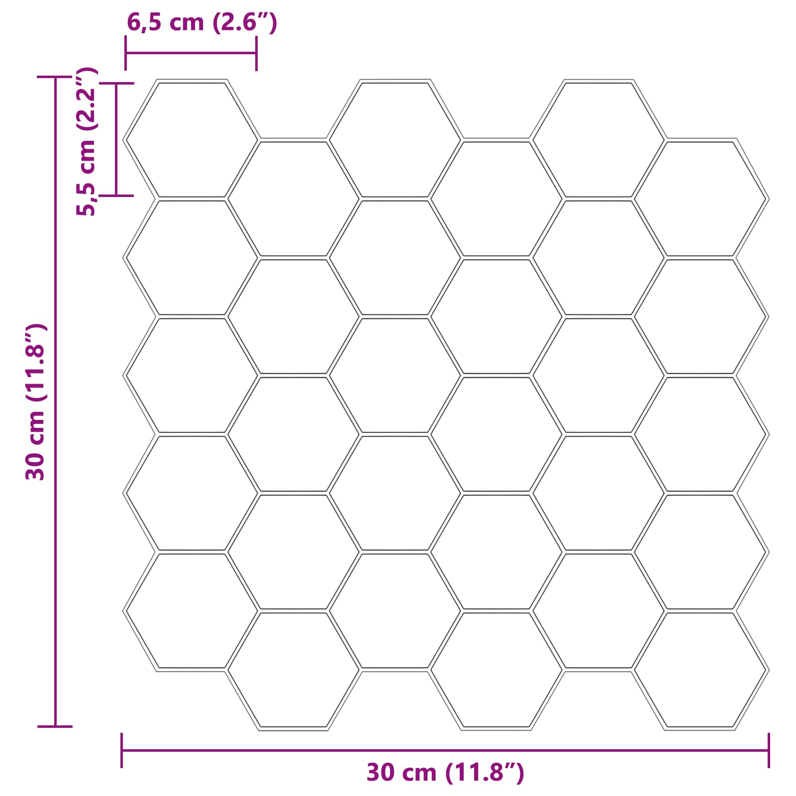 Sechseckige Fliese 10 Stk. Schwarz 30 x 30 cm