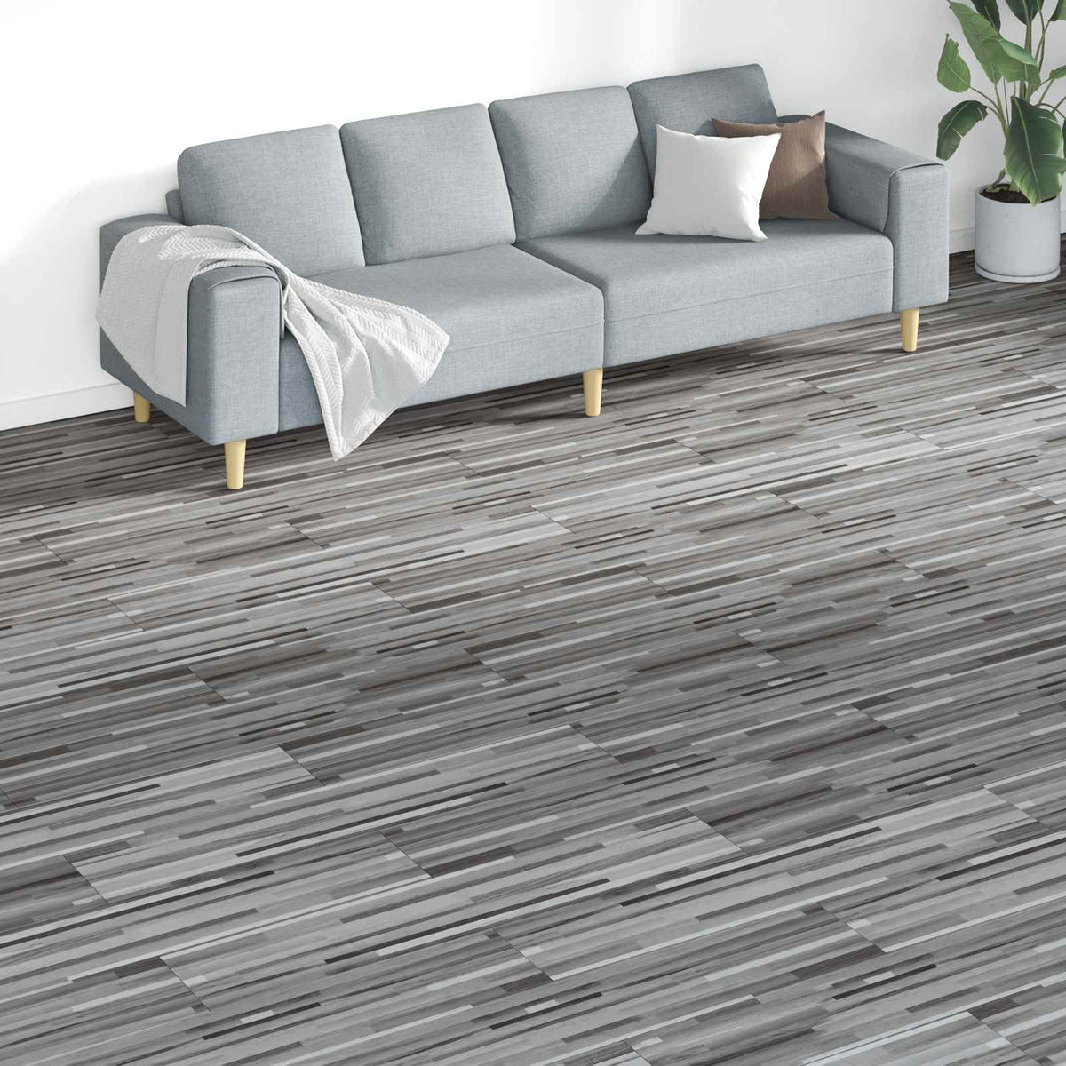 Bodenplanken Gestreiftes Grau 5,26 m² 18 stk. PVC