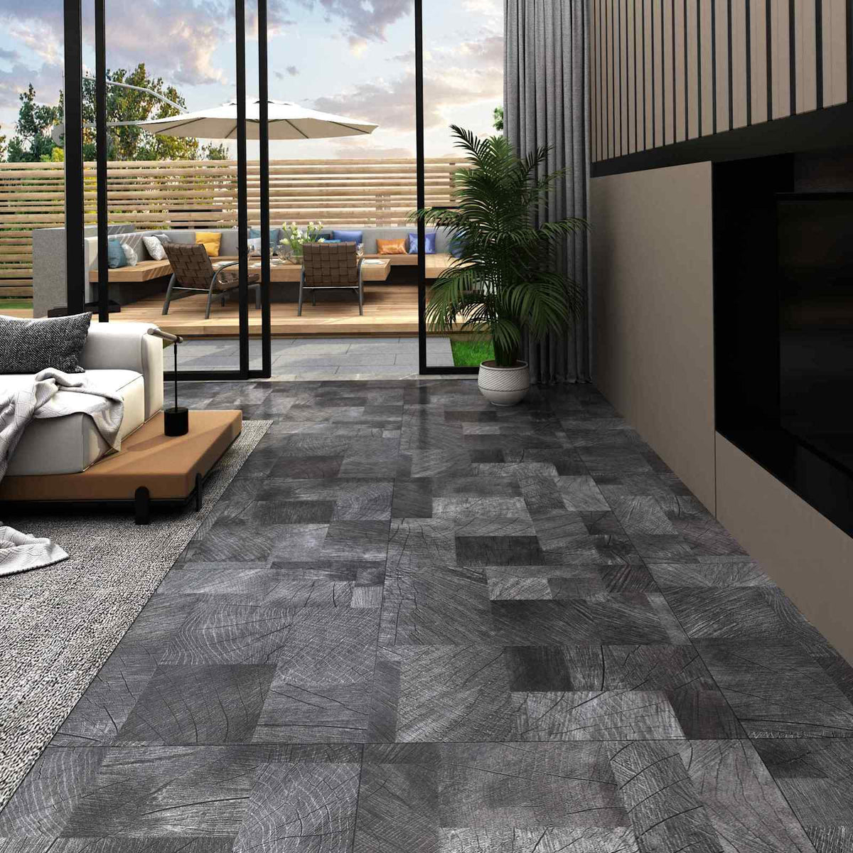 Bodenplanken Holzstruktur grau 5,11 m² 55 Stk. PVC