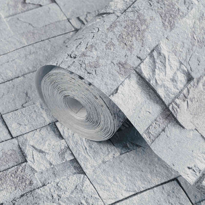 3D Stein Tapete Hellgrau 10 x 0,53 m Vliesstoff