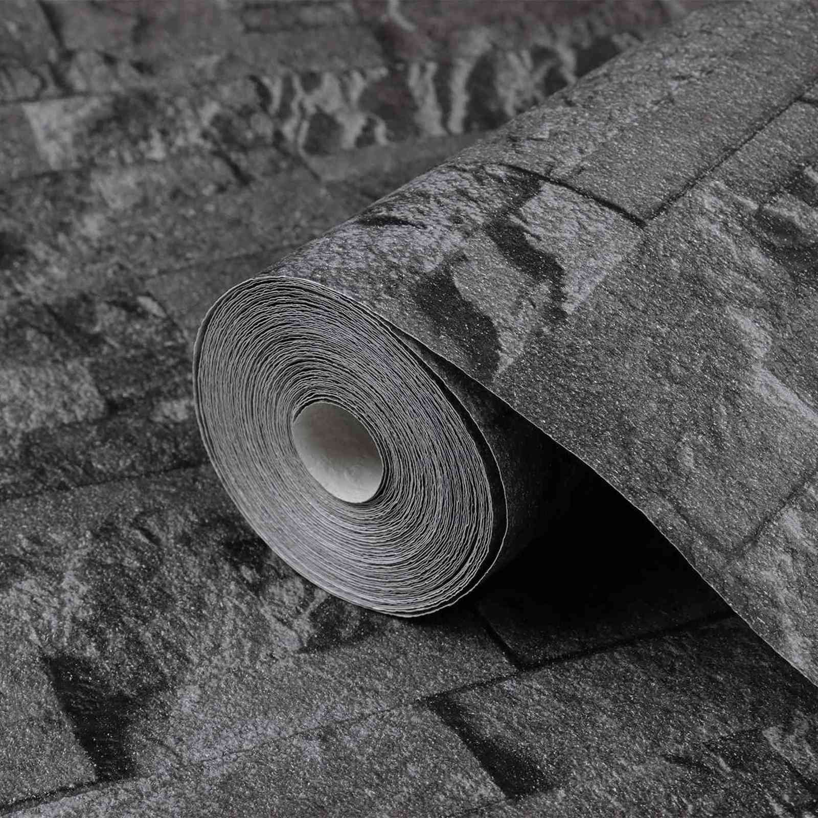3D Stein Tapete Schwarz 10 x 0,53 m Vliesstoff