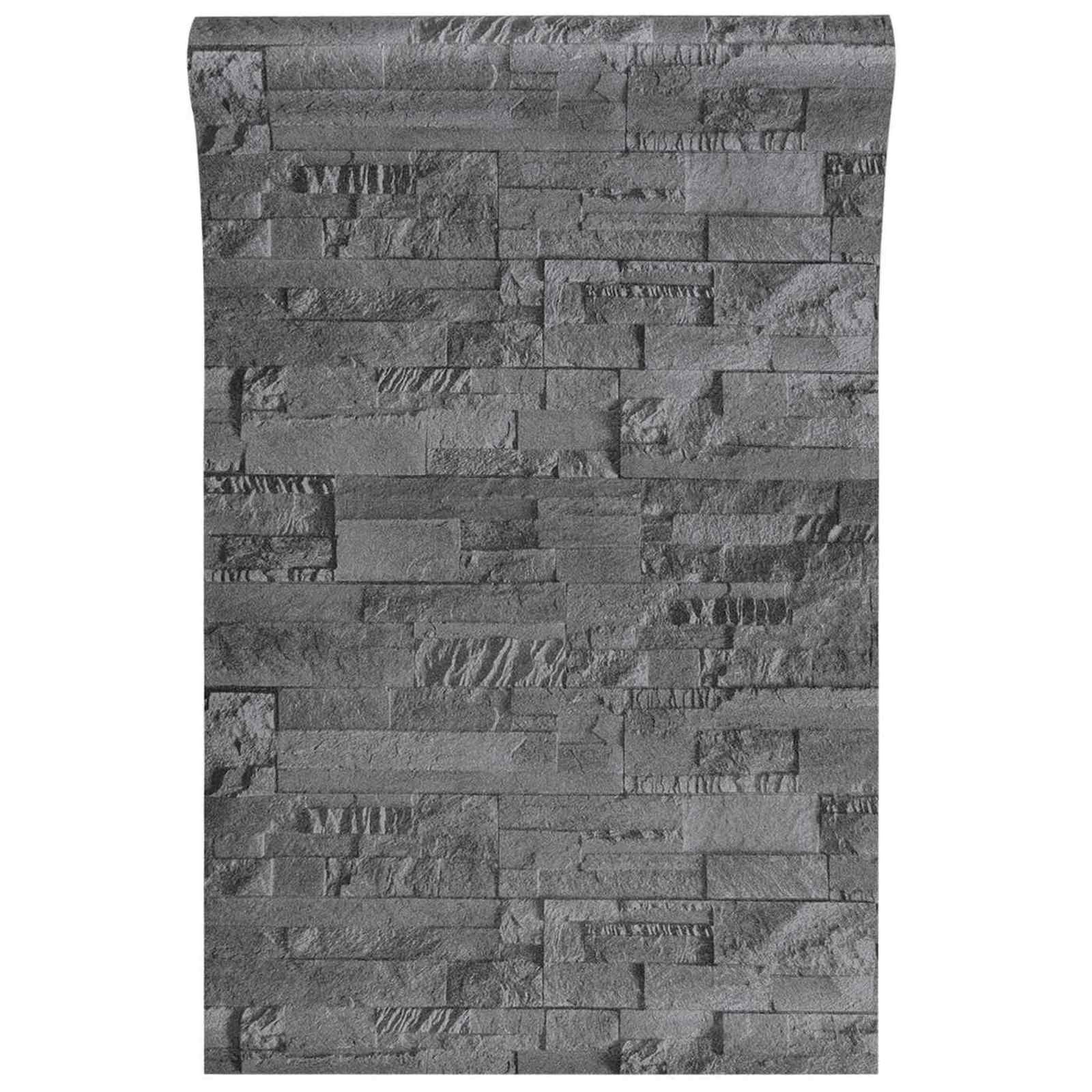 3D Stein Tapete Schwarz 10 x 0,53 m Vliesstoff