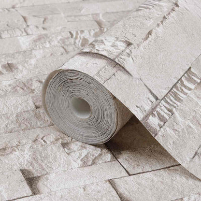 3D Stein Tapete Creme 10 x 0,53 m Vliesstoff