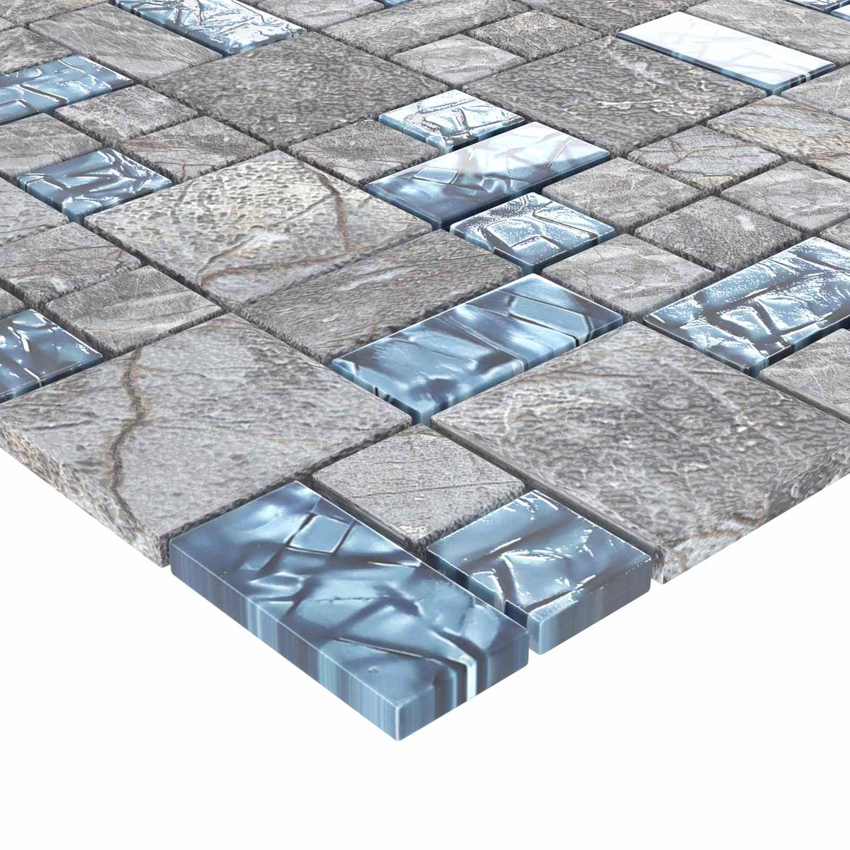 Mosaikfliese 11 stk. 50 x 50 cm Grau und Blau Glas