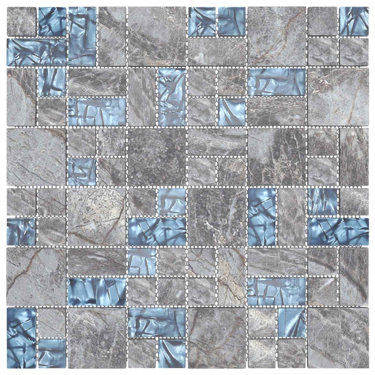 Mosaikfliese 11 stk. 50 x 50 cm Grau und Blau Glas