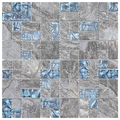 Mosaikfliese 11 stk. 50 x 50 cm Grau und Blau Glas