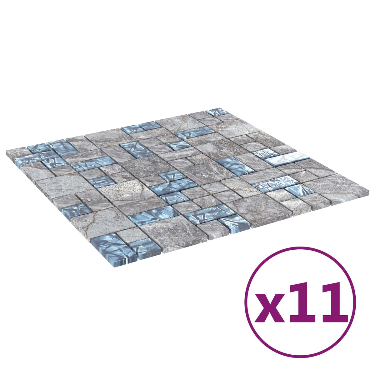Mosaikfliese 11 stk. 50 x 50 cm Grau und Blau Glas