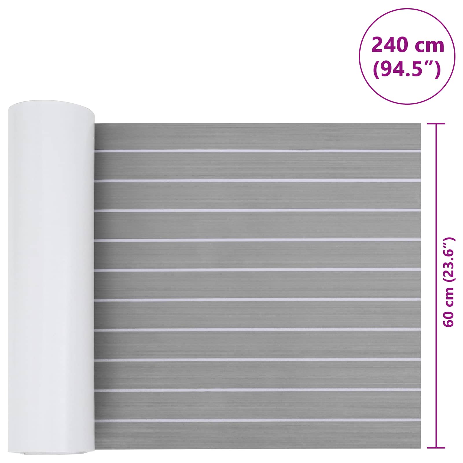 Bootsmatte Gestreift Hellgrau und Weiß 240 x 60 cm EVA