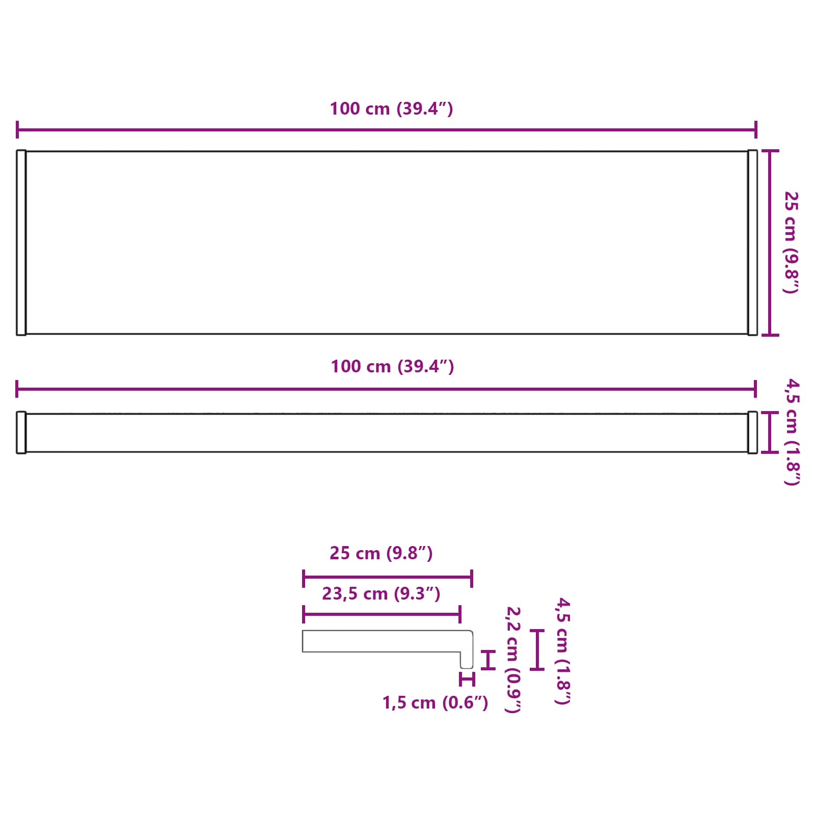 Fensterbank Weiß 100 x 25 x 4,5 cm PVC