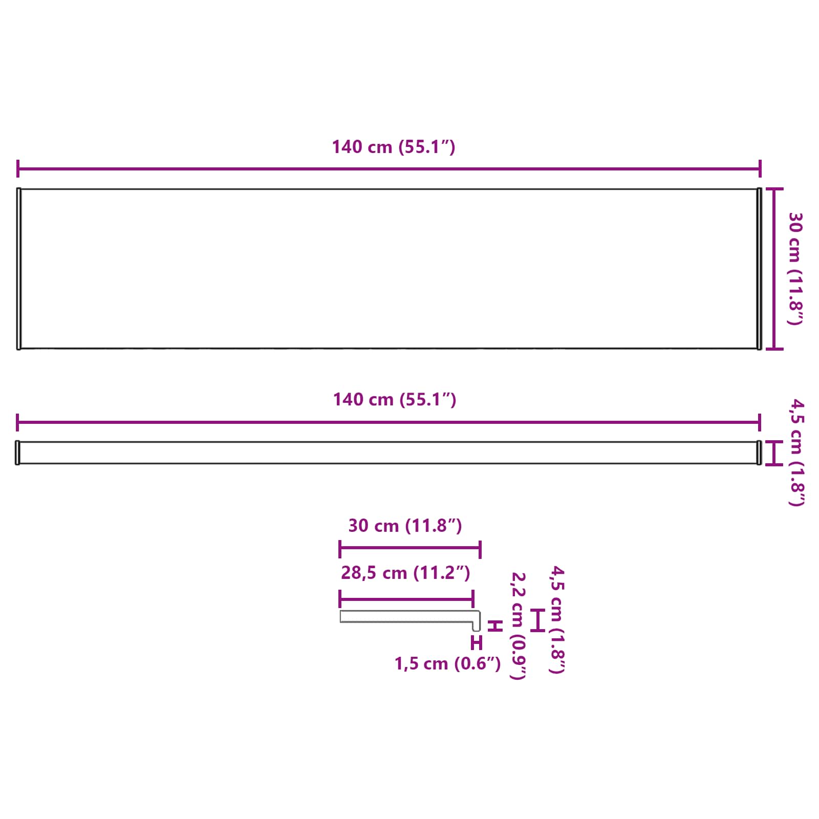 Fensterbank Weiß 140 x 30 x 4,5 cm PVC