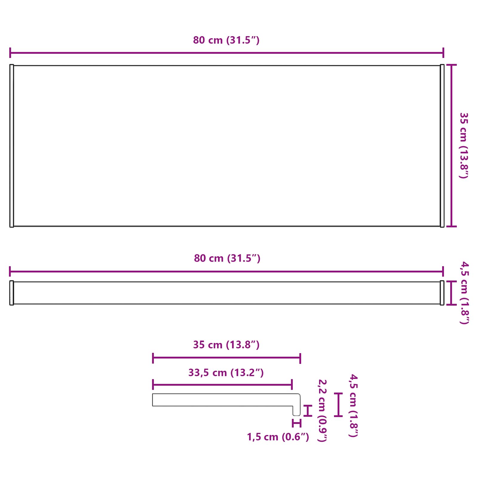 Fensterbank Weiß 80 x 35 x 4,5 cm PVC
