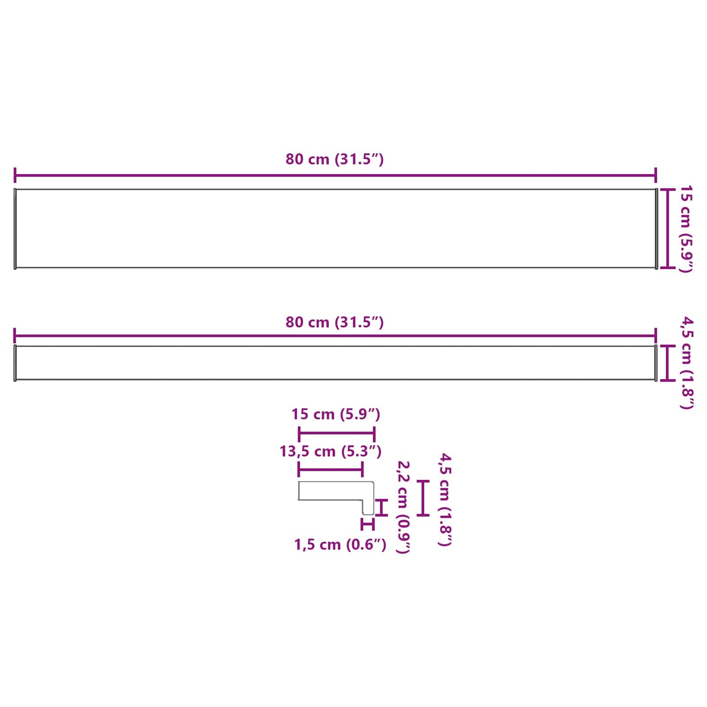 Fensterbank Schwarz mit Holzmaserung 80 x 15 x 4,5 cm PVC