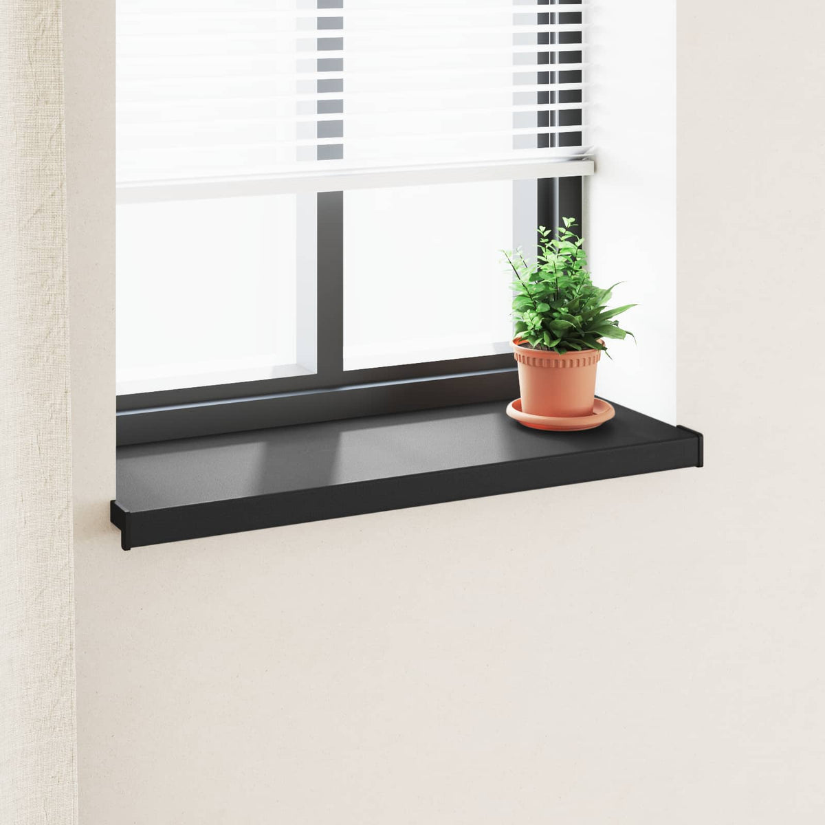 Fensterbank Schwarz mit Holzmaserung 60 x 30 x 4,5 cm PVC