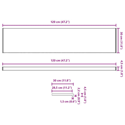 Fensterbank Schwarz mit Holzmaserung 120 x 30 x 4,5 cm PVC