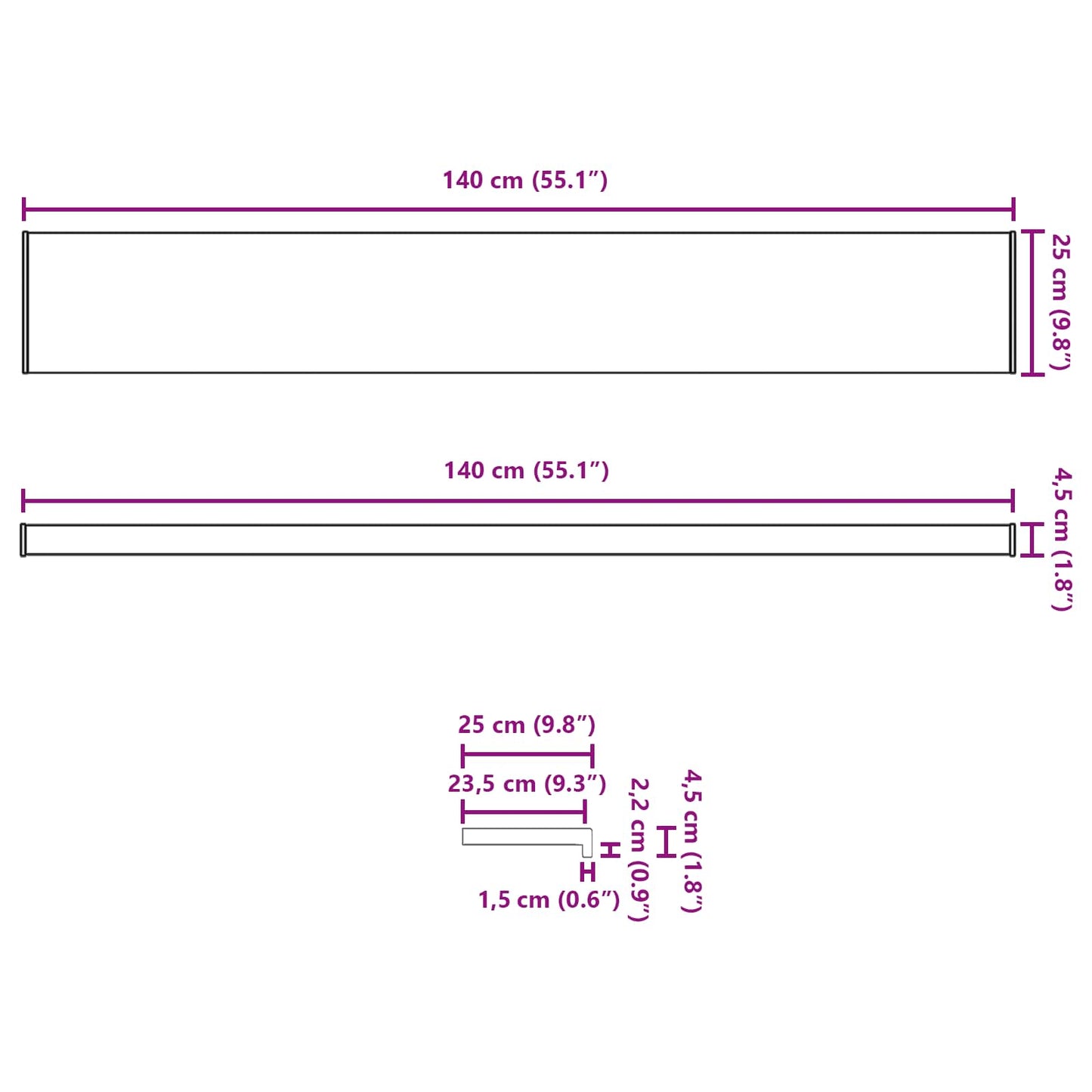 Fensterbank Anthrazit mit Holzmaserung 140 x 25 x 4,5 cm PVC