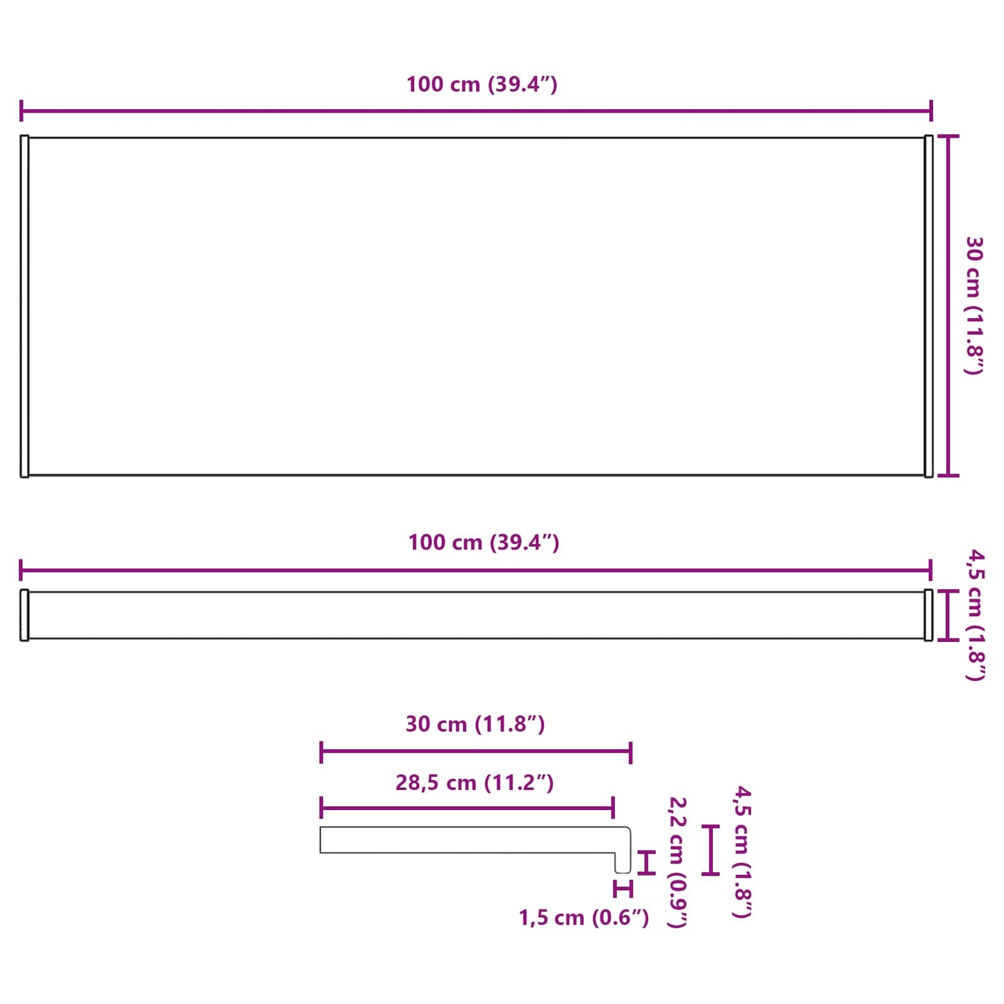 Fensterbank Anthrazit mit Holzmaserung 100 x 30 x 4,5 cm PVC