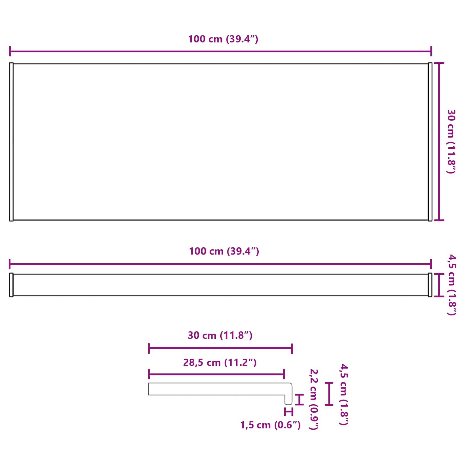 Fensterbank Anthrazit mit Holzmaserung 100 x 30 x 4,5 cm PVC