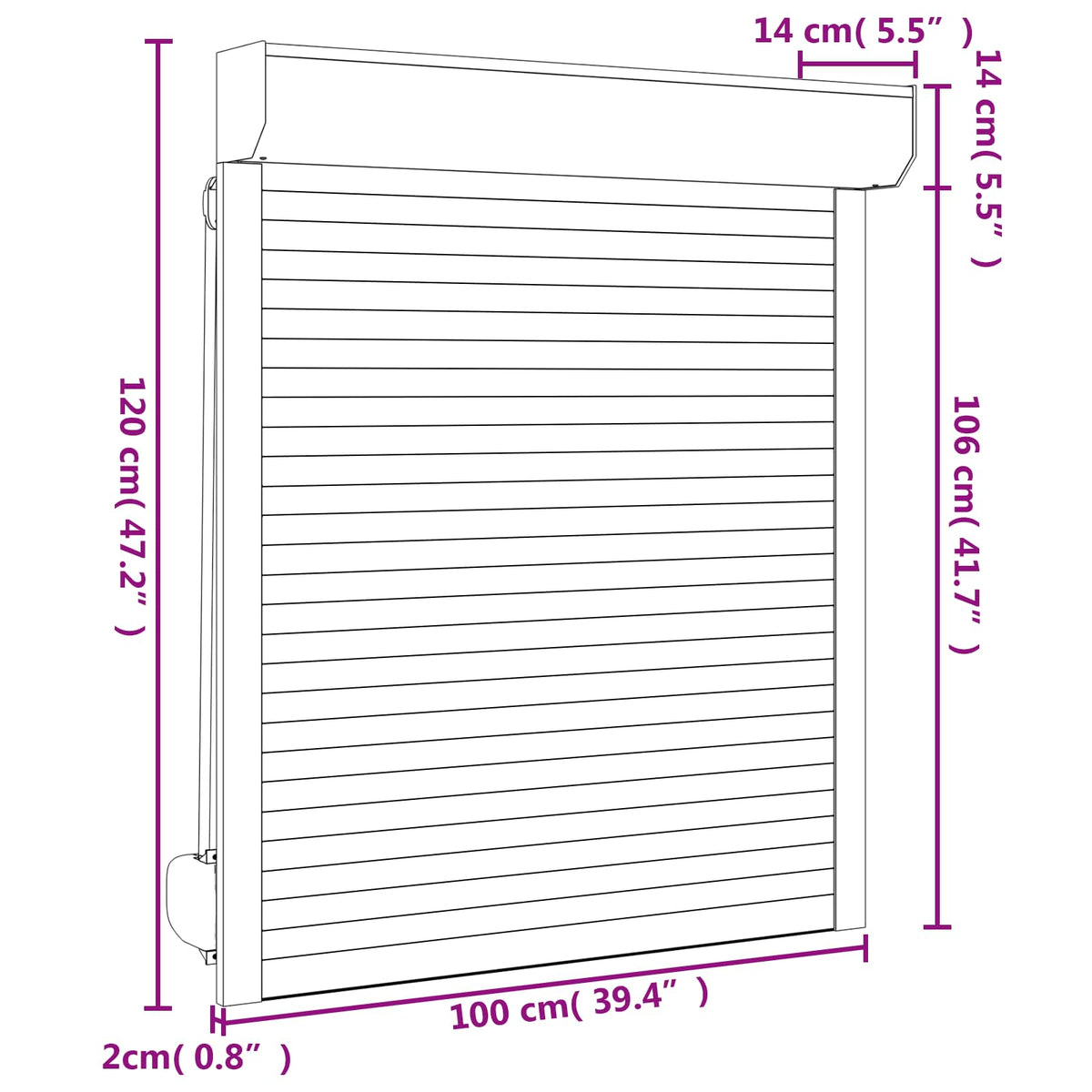 Rollladen Weiß 100 x 120 cm Aluminium und Polyurethan