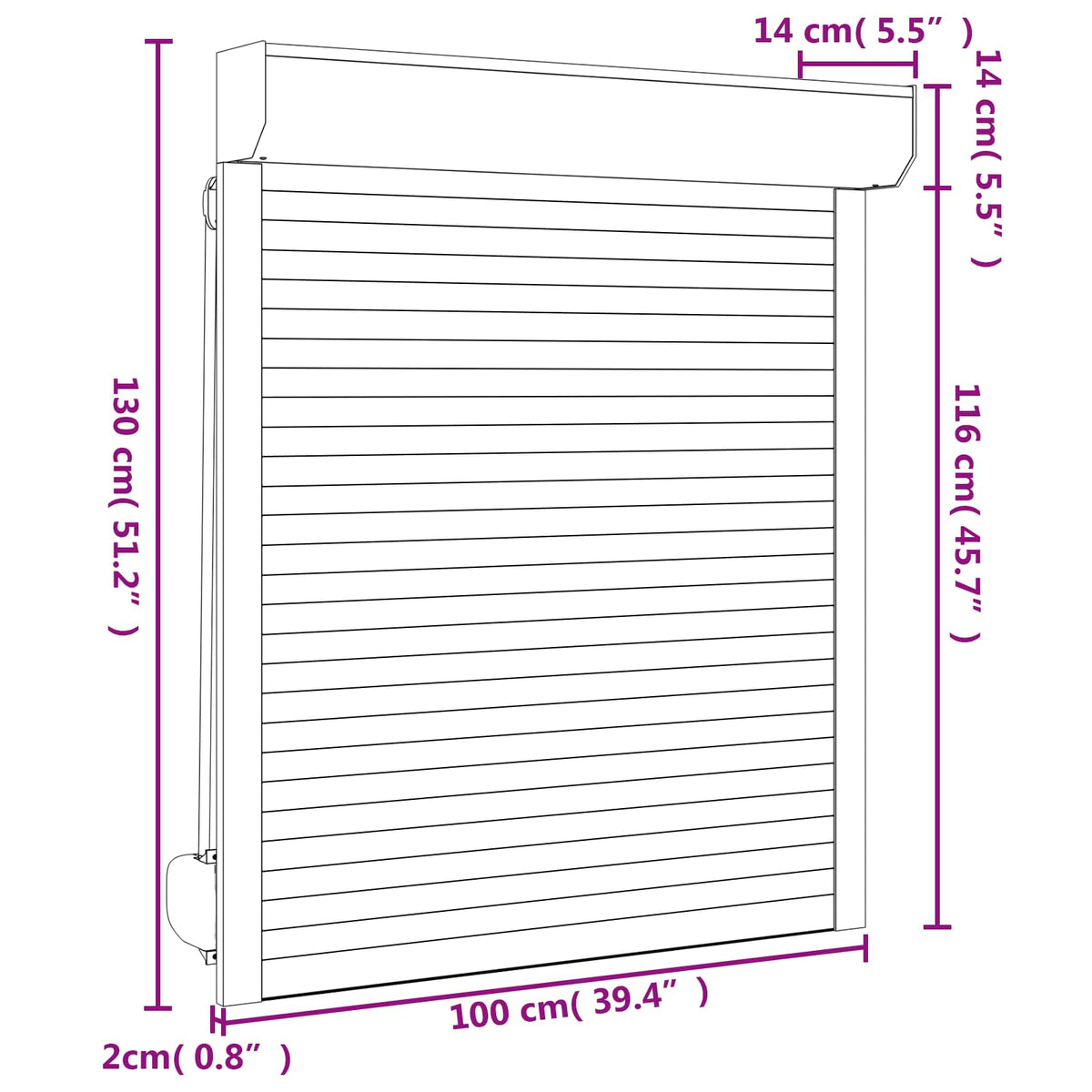Rollladen Weiß 100 x 130 cm Aluminium und Polyurethan