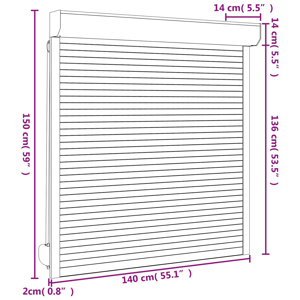 Rollladen Weiß 140 x 150 cm Aluminium und Polyurethan