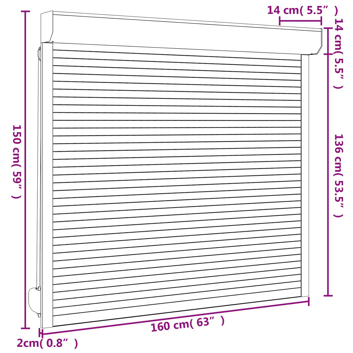 Rollladen Anthrazit 160 x 150 cm Aluminium und Polyurethan