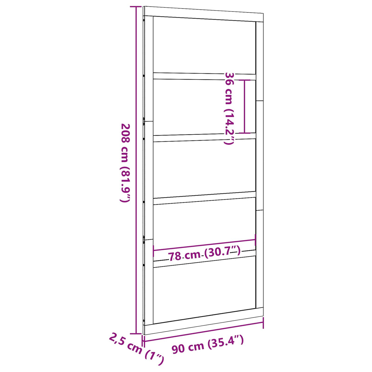 Scheunentür 90 x 2,5 x 208 cm Massives Kiefernholz Wachsbraun