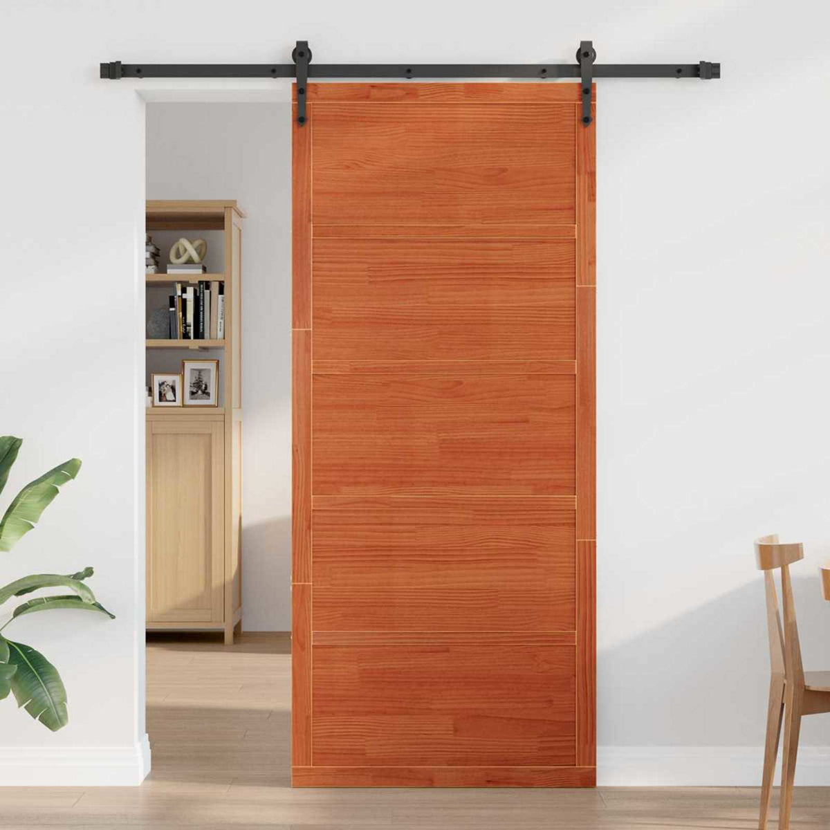 Scheunentür 80 x 2,5 x 208 cm Massives Kiefernholz Wachsbraun