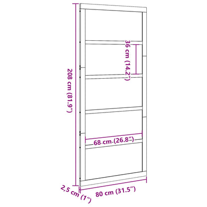 Scheunentür 80 x 2,5 x 208 cm Massives Kiefernholz Wachsbraun