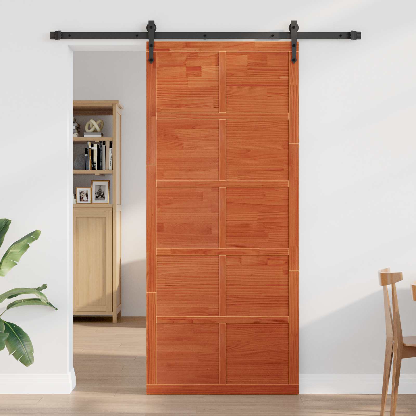 Scheunentür 90 x 2,5 x 208 cm Massives Kiefernholz Wachsbraun