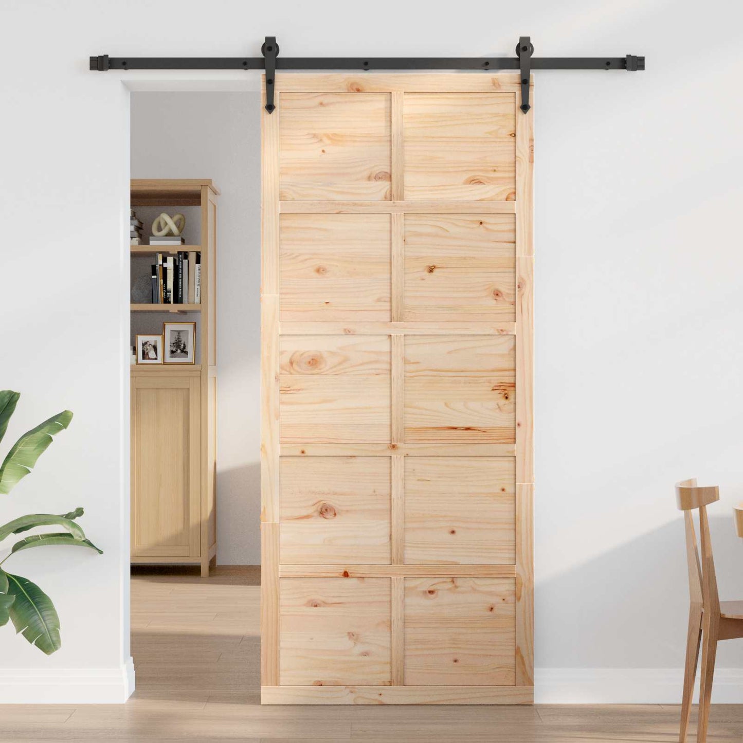 Scheunentür 80 x 2,5 x 208 cm Massives Kiefernholz Natur