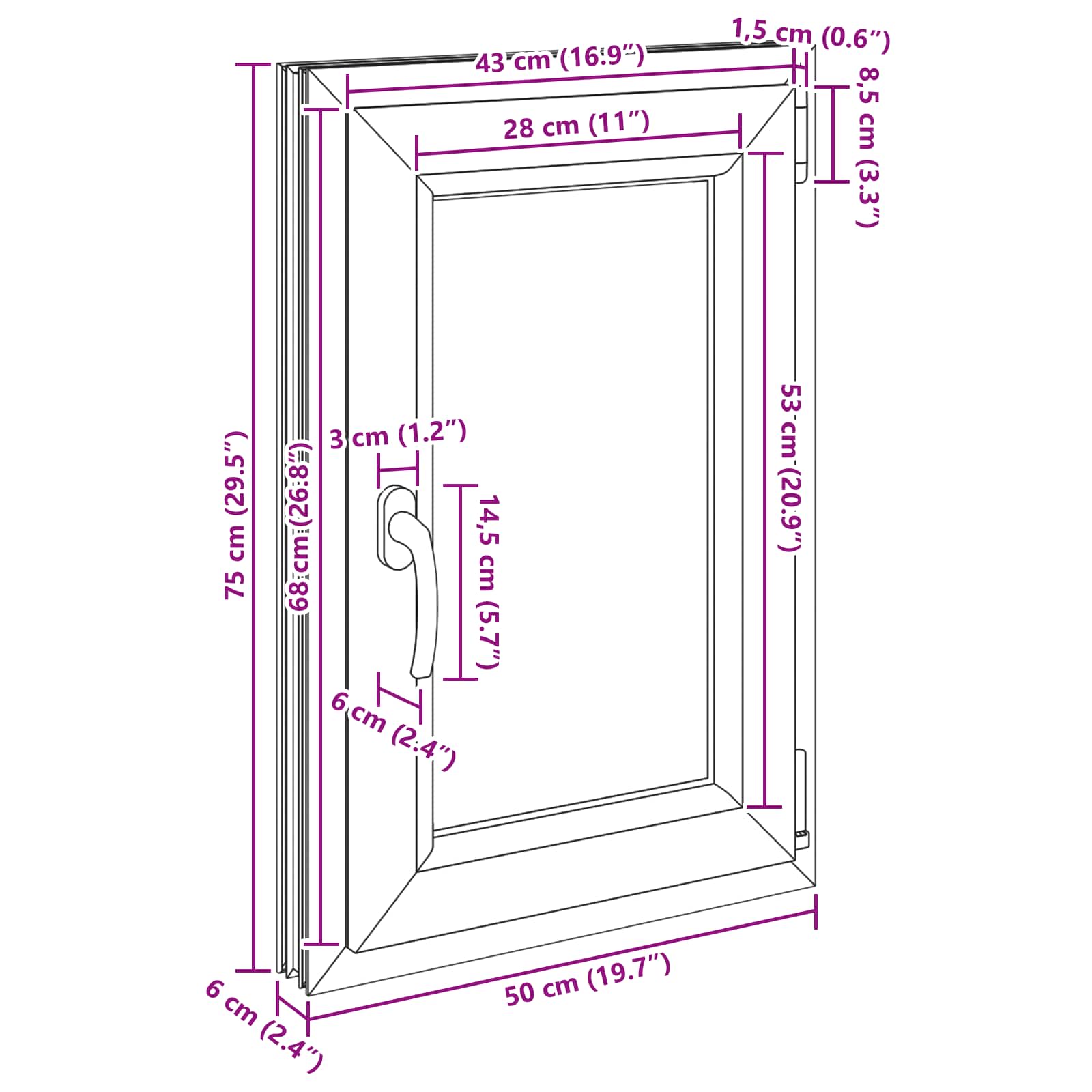 Kipp- und Drehfenster für den Keller RISOR 50 x 75 cm