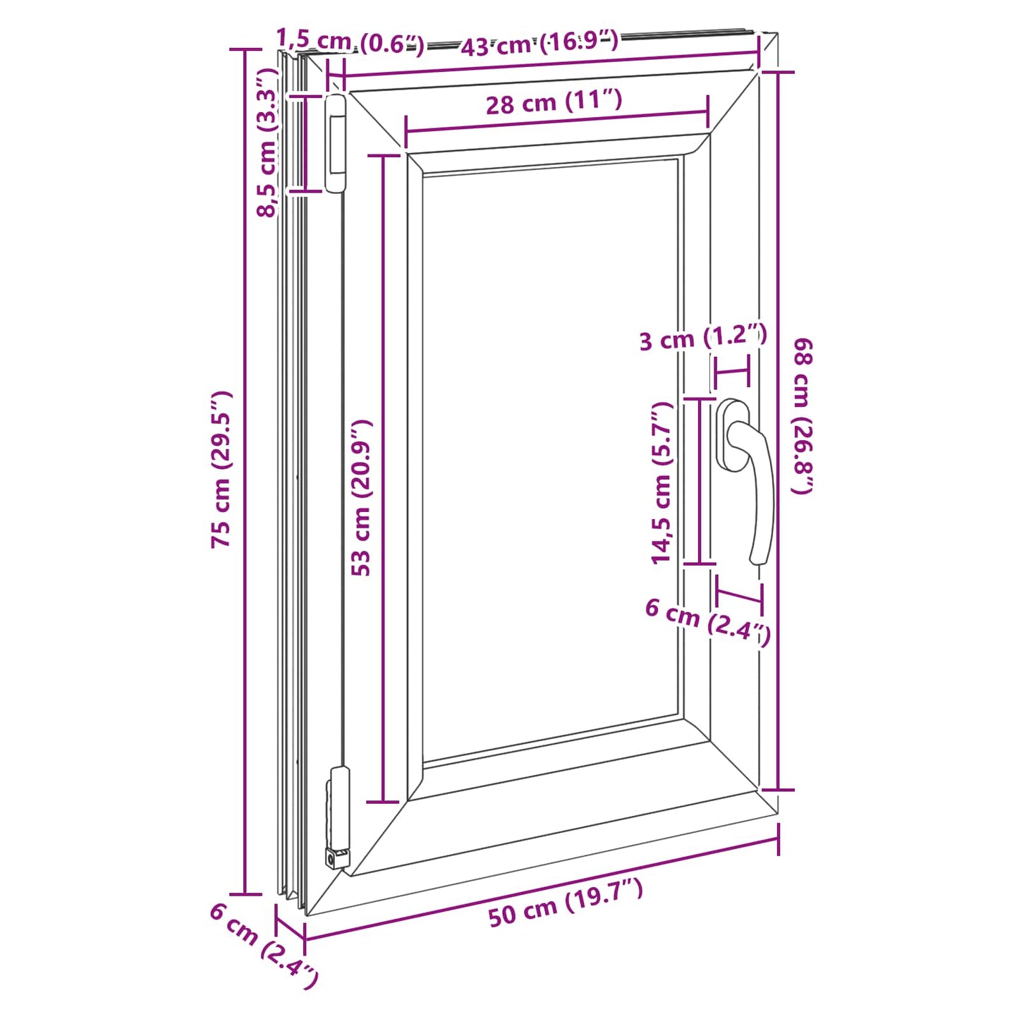 Kipp- und Drehfenster für den Keller RISOR 50 x 75 cm