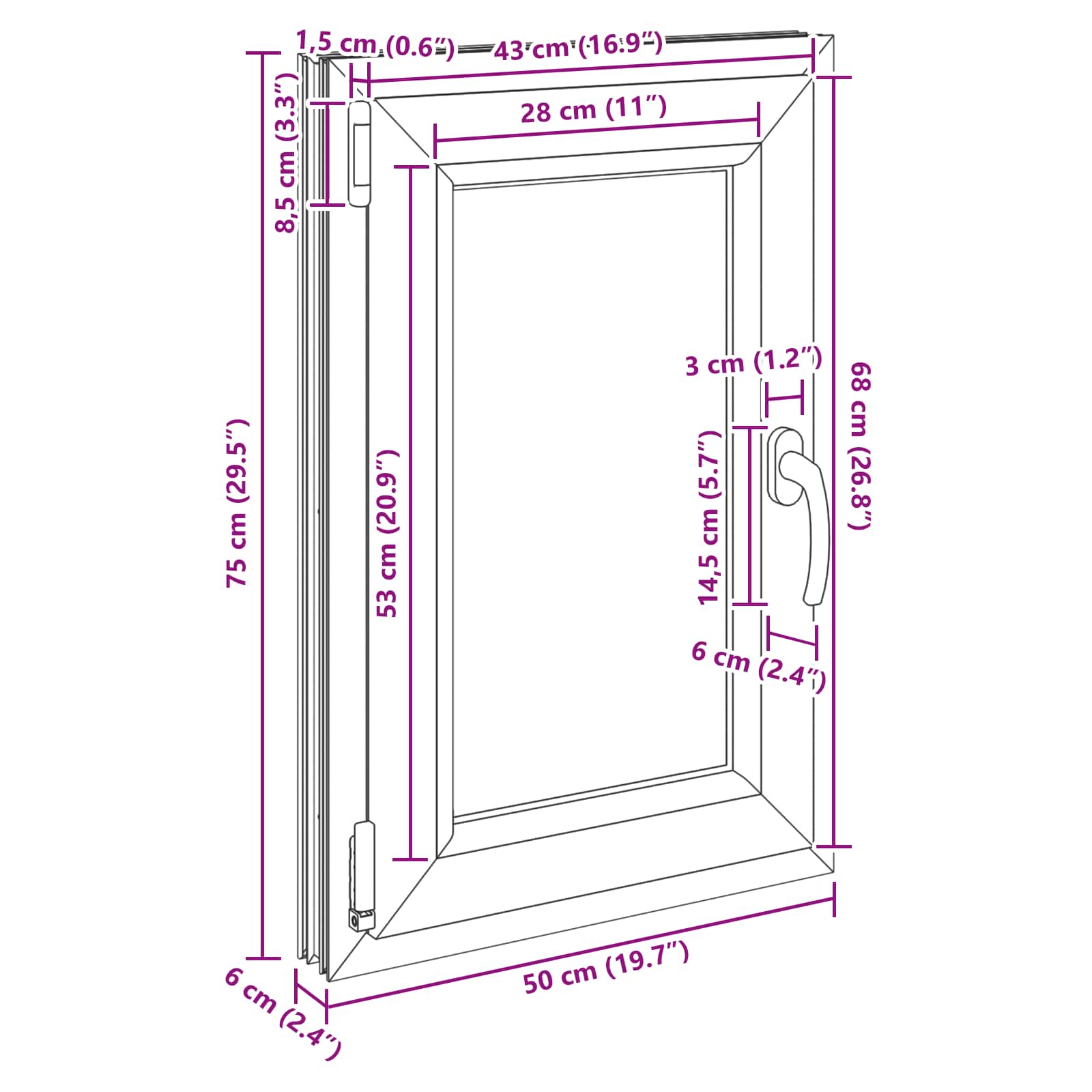 Kipp- und Drehfenster für den Keller RISOR 50 x 75 cm