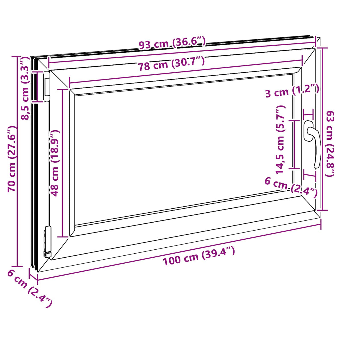 Kellerfenster Innenseite Farbe Weiß RISOR 100 x 70 cm