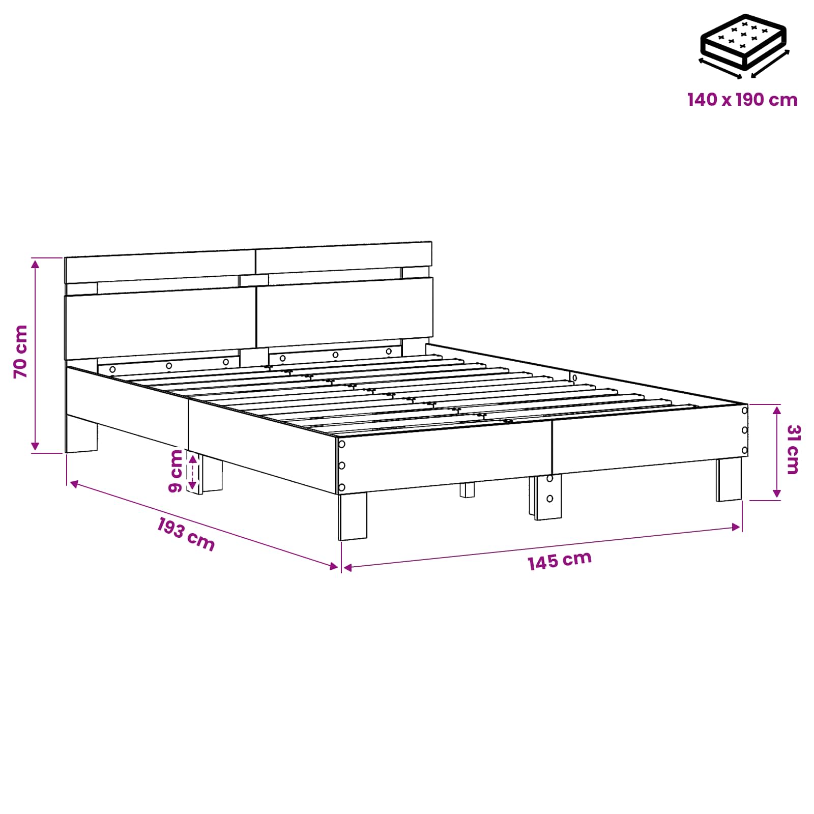 Bettrahmen Artisan-Eiche 140 x 190 cm Holzwerkstoff