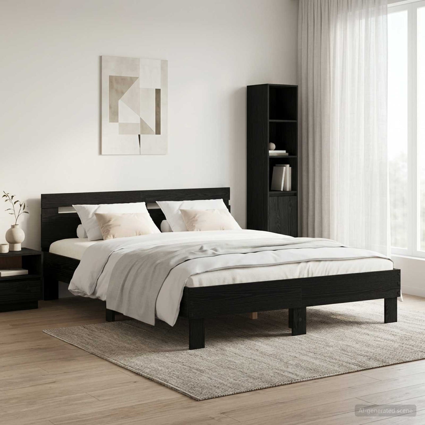Bettrahmen Schwarze Eiche 140 x 190 cm Holzwerkstoff